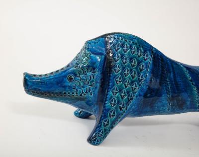 Ceramic Boar by Aldo Londi for Bitossi in Rimini blue Italy ca 1960