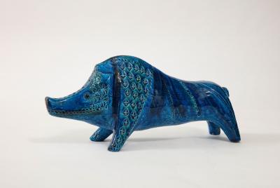 Ceramic Boar by Aldo Londi for Bitossi in Rimini blue Italy ca 1960