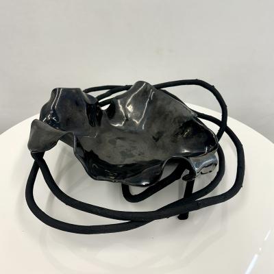 Ceramic Freeform Decorative Bowl set in a black wood twisted branch pedestal 