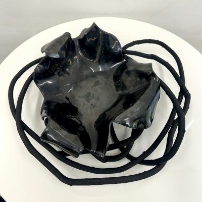 Ceramic Freeform Decorative Bowl set in a black wood twisted branch pedestal 