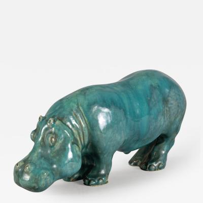 Ceramic Glazed Turquoise Hippo