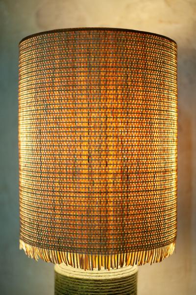 Ceramic Lamp with Raffia Lampshade