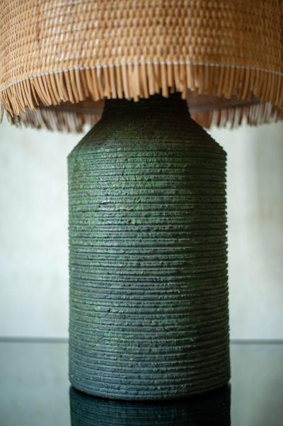 Ceramic Lamp with Raffia Lampshade