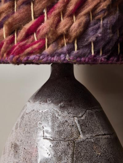 Ceramic Table Lamp with Crackle Glaze Base and Woven Wool Shade in Plum Tones