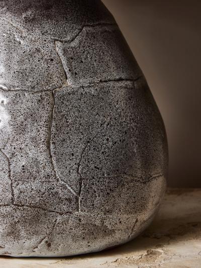 Ceramic Table Lamp with Crackle Glaze Base and Woven Wool Shade in Plum Tones