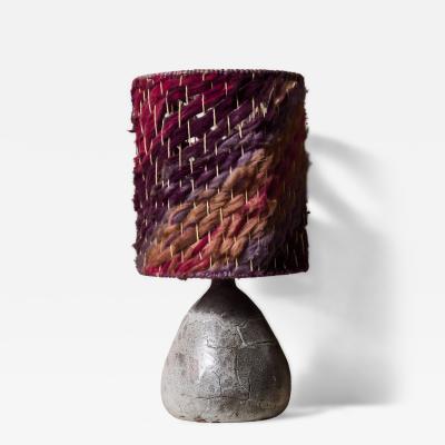 Ceramic Table Lamp with Crackle Glaze Base and Woven Wool Shade in Plum Tones