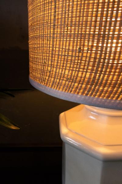 Ceramic Table Lamp with a Raffia Lampshade