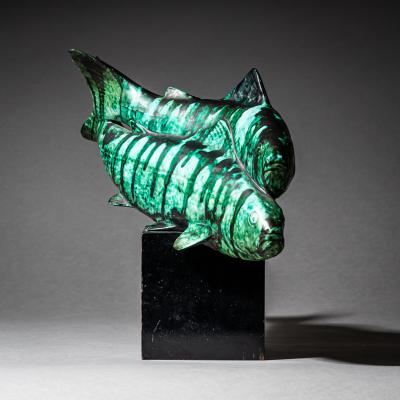Ceramic Trout with Enameled Surface Italy Mid 20th Century