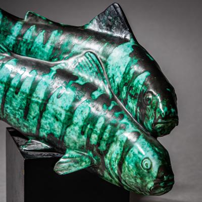 Ceramic Trout with Enameled Surface Italy Mid 20th Century