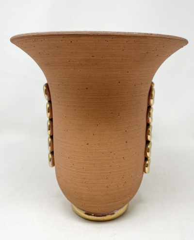 Ceramic Vase with Gold Snake Shape ornamental Luc Lanel Style 1940s