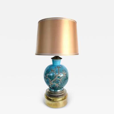 Ceramic Vases Mounted on Brass as Table Lamps Custom Shades Pair