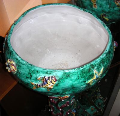 Ceramic basin and column with aquatic decor Italy 1960