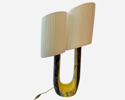 Ceramic lamp with double draped shade by F R H Ugo Vallauris circa 1955