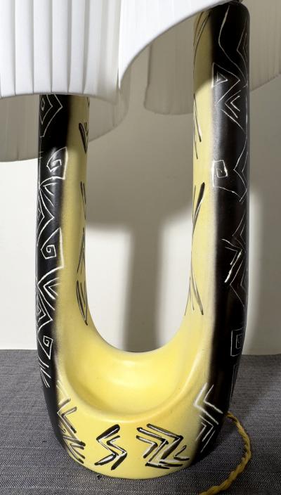 Ceramic lamp with double draped shade by F R H Ugo Vallauris circa 1955
