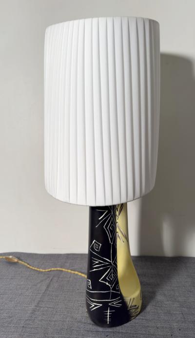 Ceramic lamp with double draped shade by F R H Ugo Vallauris circa 1955