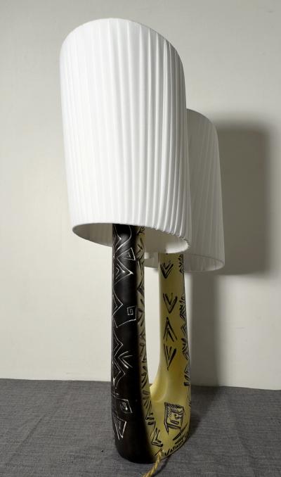 Ceramic lamp with double draped shade by F R H Ugo Vallauris circa 1955