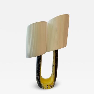 Ceramic lamp with double draped shade by F R H Ugo Vallauris circa 1955