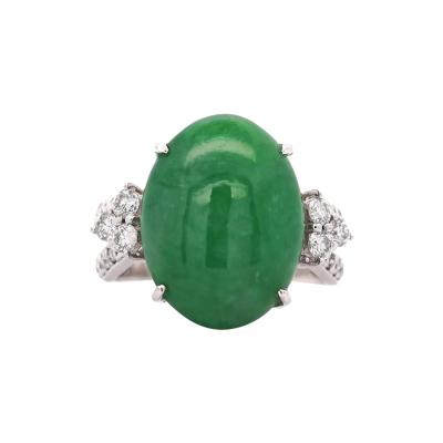 Certified 15 Carat Jadeite Jade A Fei Cui and Diamond Split Platinum Ring