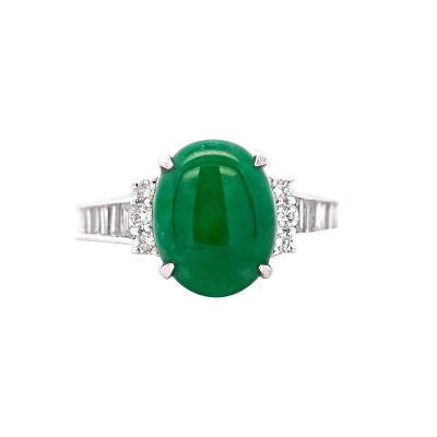 Certified 4 17 Carat Untreated Jadeite Jade and Baguette Diamond Platinum Ring