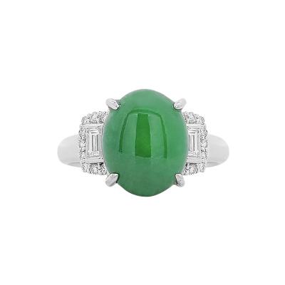 Certified 5 80 Carat Natural Jadeite Jade and Baguette Diamond Platinum Ring