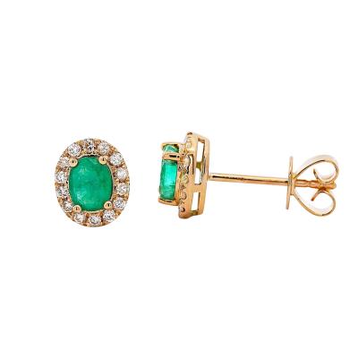 Certified Oval Cut Emerald Diamond Halo Stud Earring in 14K Gold