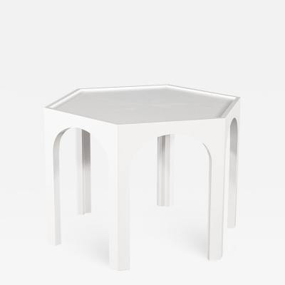 Cerused Oak Modern Hexagon Center Hall Foyer Table White Lacquer