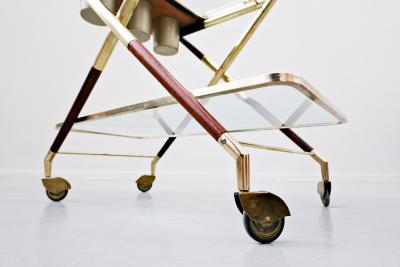 Cesare Lacca 1950s Italian Trolley by Cesare Lacca in Glass and Brass