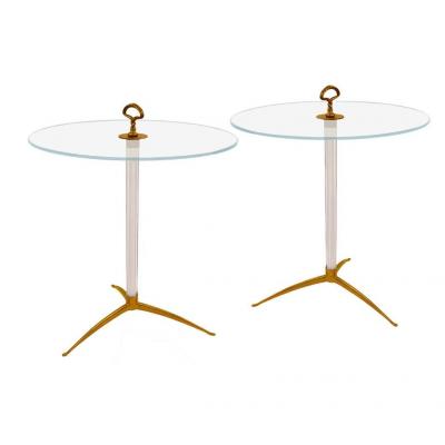 Cesare Lacca Cesare Lacca Attributed Fluted Murano Glass and Brass Side Tables