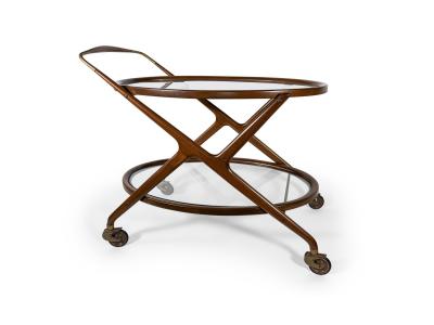 Cesare Lacca Cesare Lacca Italian Mid Century Oval Darkened Teak and Brass Serving Trolley