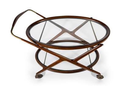 Cesare Lacca Cesare Lacca Italian Mid Century Oval Darkened Teak and Brass Serving Trolley