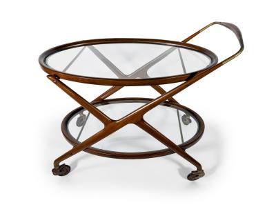 Cesare Lacca Cesare Lacca Italian Mid Century Oval Darkened Teak and Brass Serving Trolley