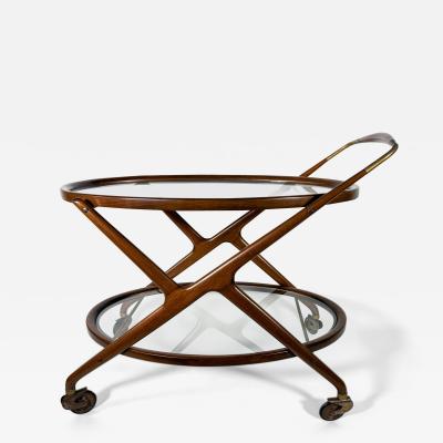 Cesare Lacca Cesare Lacca Italian Mid Century Oval Darkened Teak and Brass Serving Trolley