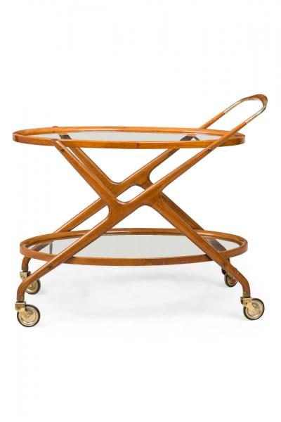 Cesare Lacca Cesare Lacca Italian Mid Century Oval Teak and Brass Serving Trolley