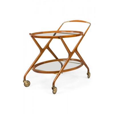 Cesare Lacca Cesare Lacca Italian Mid Century Oval Teak and Brass Serving Trolley
