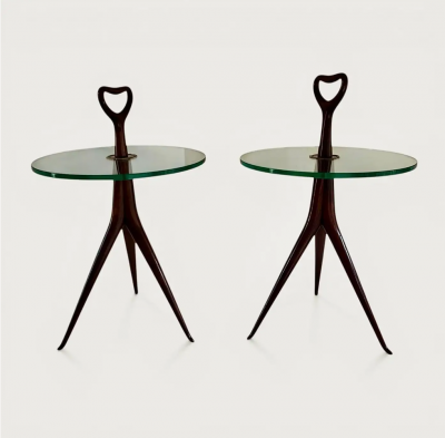 Cesare Lacca Cesare Lacca Pair of Tripod Side Tables with Glass top circa 1950