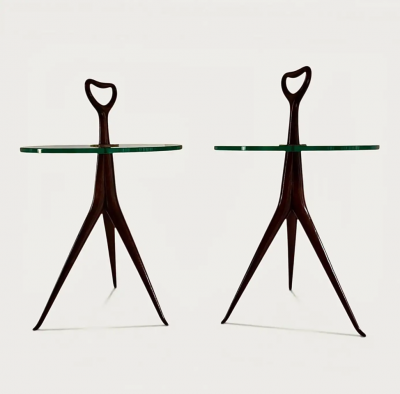 Cesare Lacca Cesare Lacca Pair of Tripod Side Tables with Glass top circa 1950