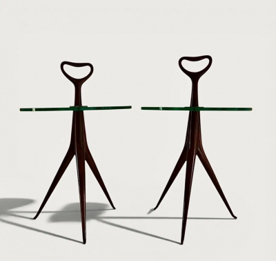 Cesare Lacca Cesare Lacca Pair of Tripod Side Tables with Glass top circa 1950