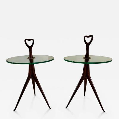 Cesare Lacca Cesare Lacca Pair of Tripod Side Tables with Glass top circa 1950