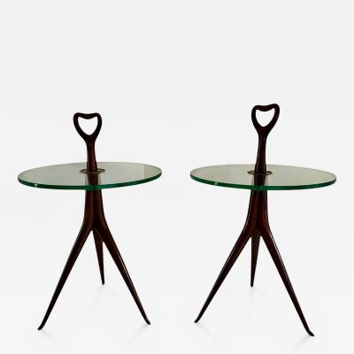 Cesare Lacca Cesare Lacca Pair of Tripod Side Tables with Glass tops circa 1950
