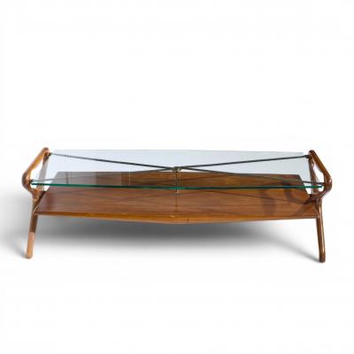 Cesare Lacca Cesare Lacca Style Mid Century Italian Walnut and Brass Coffee Table