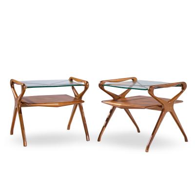 Cesare Lacca Cesare Lacca Style Mid Century Italian Walnut and Brass Side Tables Pair