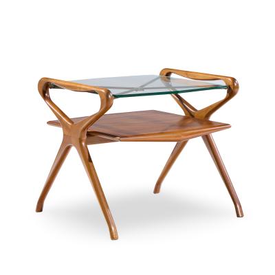 Cesare Lacca Cesare Lacca Style Mid Century Italian Walnut and Brass Side Tables Pair