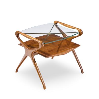 Cesare Lacca Cesare Lacca Style Mid Century Italian Walnut and Brass Side Tables Pair