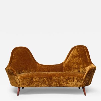 Cesare Lacca Exceptional Curved Cesare Lacca Sofa in Fadini Borghi Velvet Italy 1950s