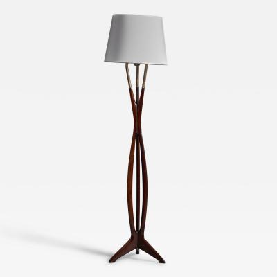 Cesare Lacca Floor Lamp with Brass Walnut and Fabric Italy 1950s