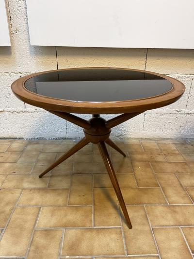 Cesare Lacca Italian Mid Century Wood and Opaline Glass Coffee Table Italy 1950s