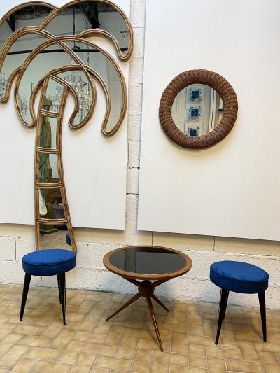 Cesare Lacca Italian Mid Century Wood and Opaline Glass Coffee Table Italy 1950s