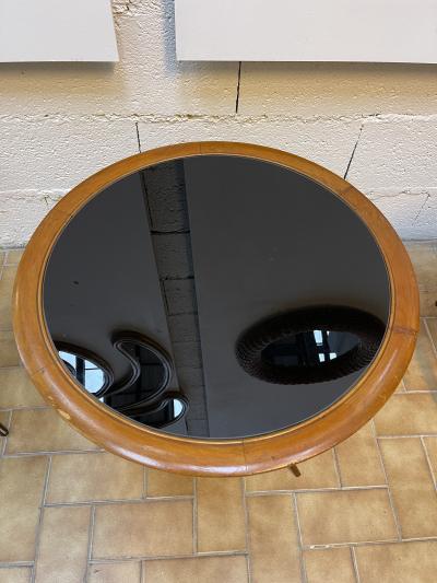 Cesare Lacca Italian Mid Century Wood and Opaline Glass Coffee Table Italy 1950s