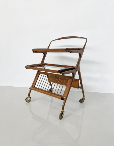 Cesare Lacca Mid Century Modern Walnut and Brass Trolley by Cesare Lacca for Cassina 1950s