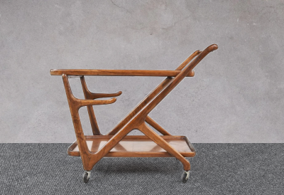 Cesare Lacca Pair of Walnut Mid Century Bar Carts by Cesare Lacca